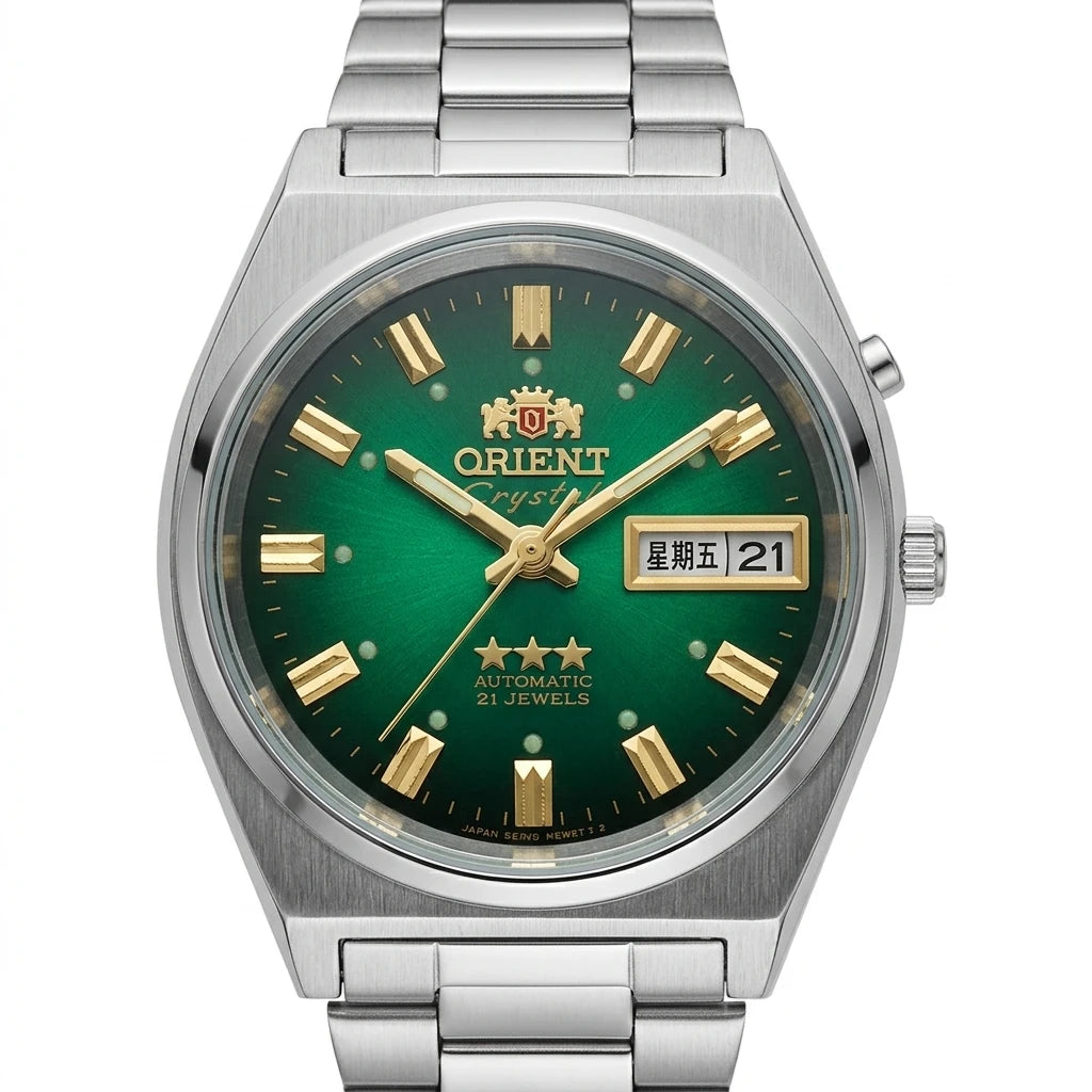 Orient Men 36mm Automatic Mechanical Watch 21 Jewels Day‑Date Luminous Stainless Steel Bracelet Business Wrist Watch