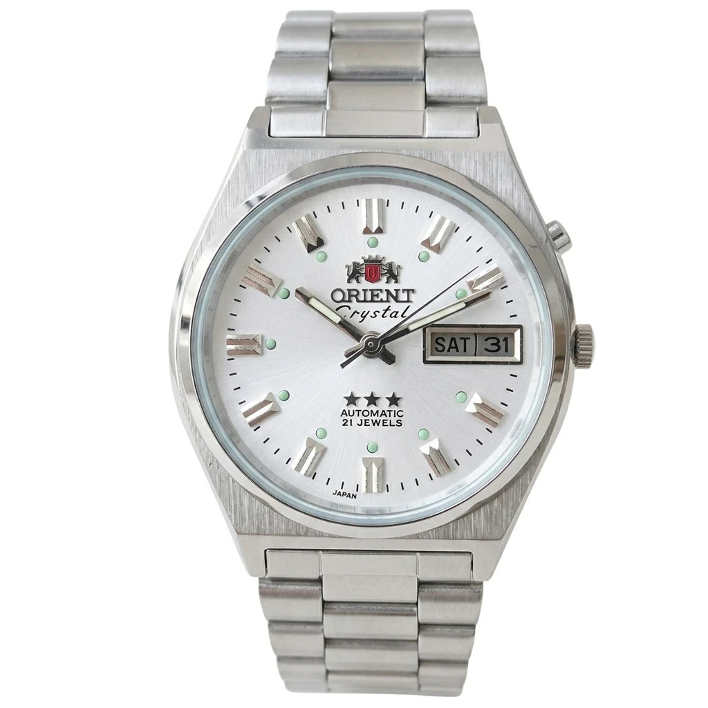 Orient Men 36mm Automatic Mechanical Watch 21 Jewels Day‑Date Luminous Stainless Steel Bracelet Business Wrist Watch