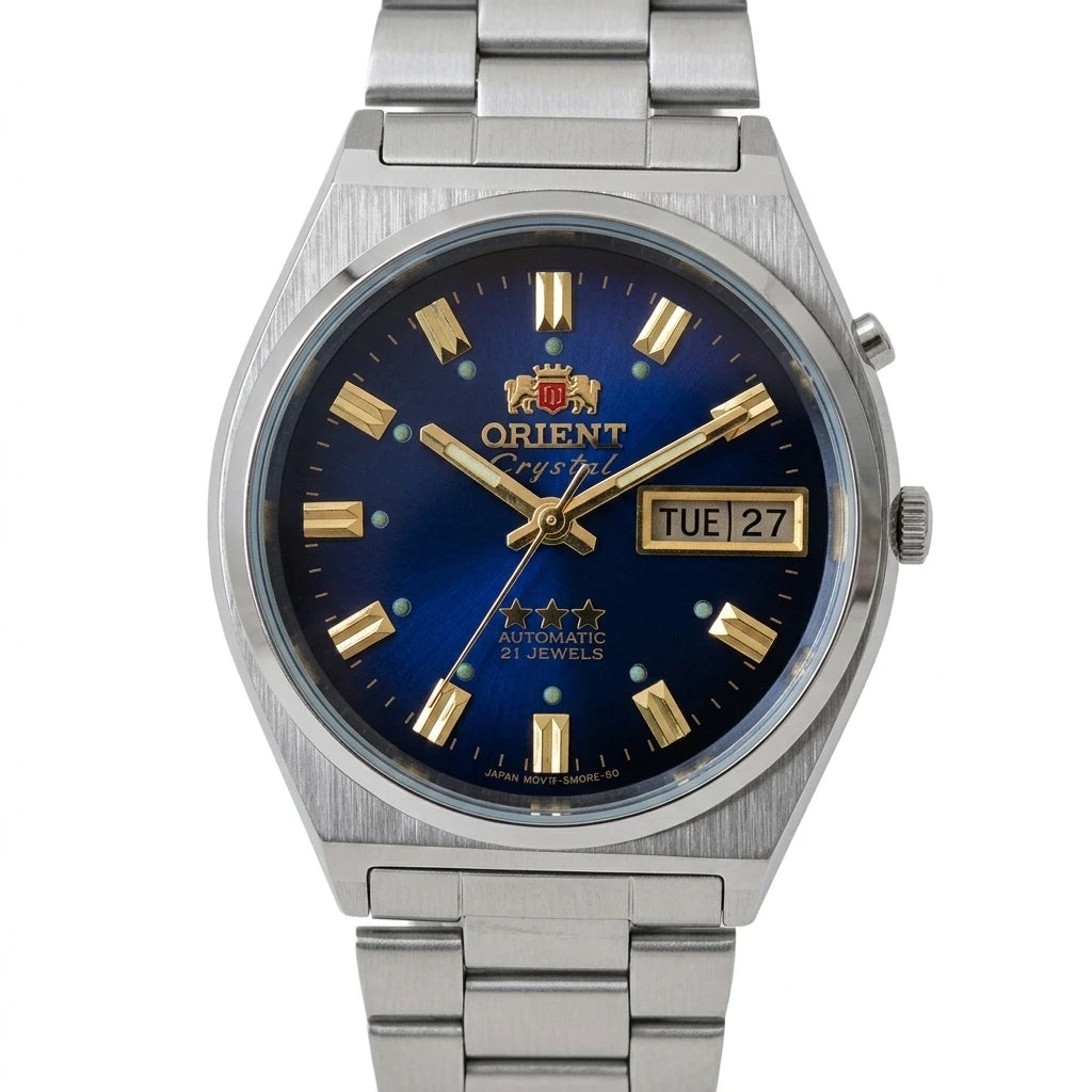Orient Men 36mm Automatic Mechanical Watch 21 Jewels Day‑Date Luminous Stainless Steel Bracelet Business Wrist Watch