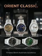 Orient Men 36mm Automatic Mechanical Watch 21 Jewels Day‑Date Luminous Stainless Steel Bracelet Business Wrist Watch