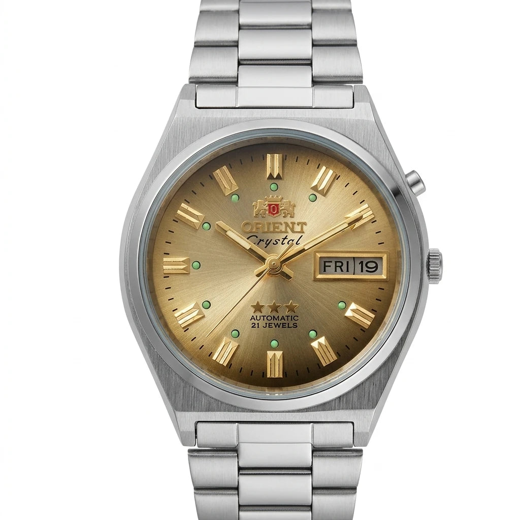 Orient Men 36mm Automatic Mechanical Watch 21 Jewels Day‑Date Luminous Stainless Steel Bracelet Business Wrist Watch