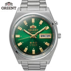 Orient Men 36mm Automatic Mechanical Watch 21 Jewels Day‑Date Luminous Stainless Steel Bracelet Business Wrist Watch